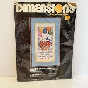 VTG Dimensions Believe In Your‎ Dreams Stamped Cross Stitch 3053 Bears Cottage